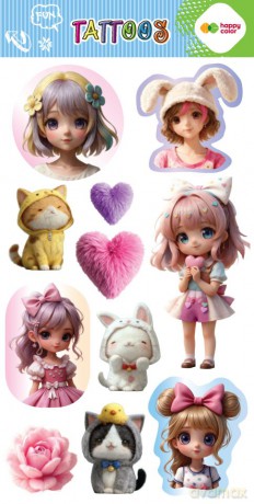 Tatuaże zmywalne KAWAII GIRLS 100x200mm Happy Color