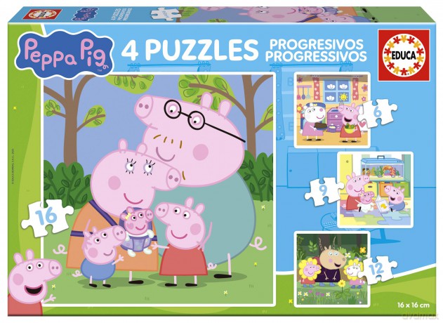 EDUCA 6/9/12/16 el. 4w1 Świnka Peppa 113785 [PUZZLE]