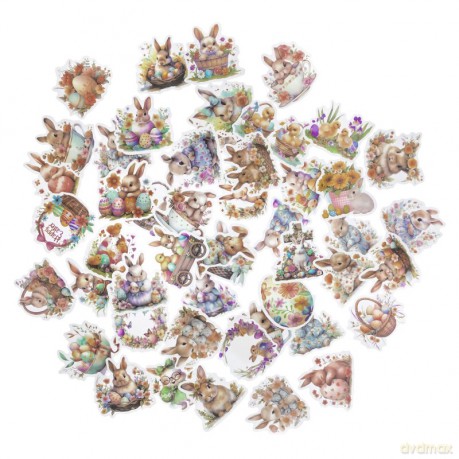 Naklejki winylowe Wielkanocne Vintage Bunnies 4-6cm 50szt.