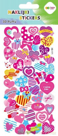 Naklejki 3D Puffy Pink Hearts 9,5x22cm HAPPY COLOR