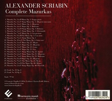 François Chaplin [piano]: Scriabin: Complete Mazurkas (2 Etudes Op.8) [CD]
