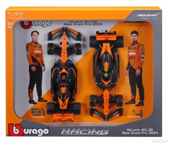 Bburago Model 1:24 McLaren MCL38 Norris Piastri zestaw bolidów F1 18-28051