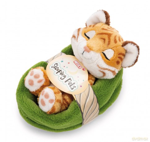 NICI Przytulanka Tygrys śpiący w zielonym koszyczku 12 cm