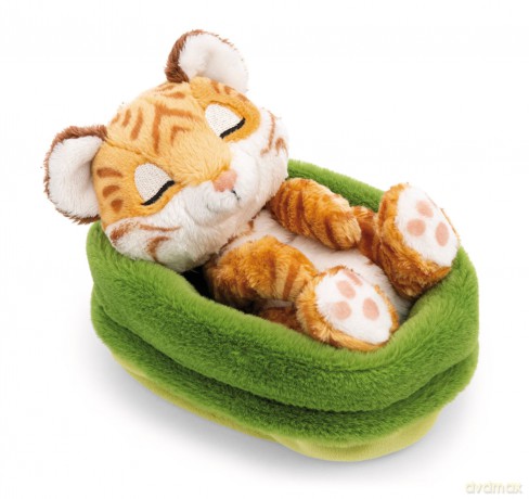 NICI Przytulanka Tygrys śpiący w zielonym koszyczku 12 cm