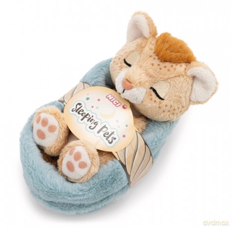 NICI Przytulanka Lwiątko śpiące w błękitnym koszyczku 12 cm