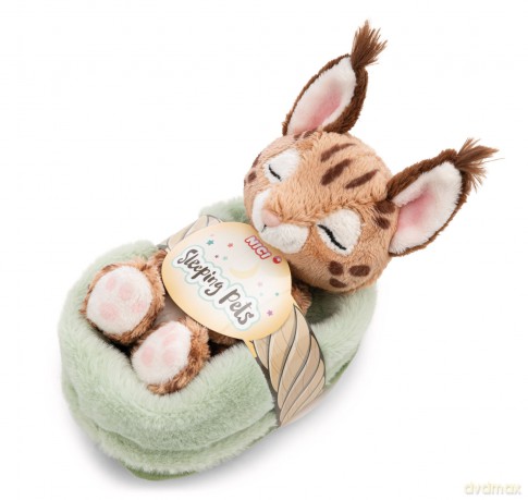 NICI Przytulanka Karakal śpiący w zielonym koszyczku 12 cm