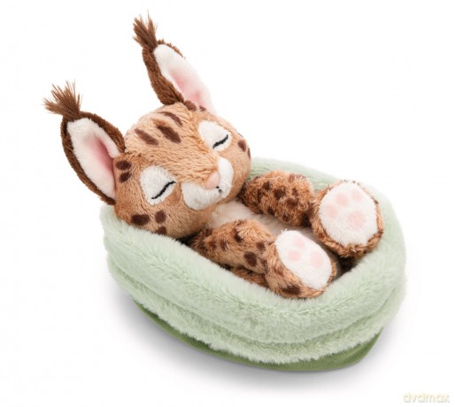NICI Przytulanka Karakal śpiący w zielonym koszyczku 12 cm
