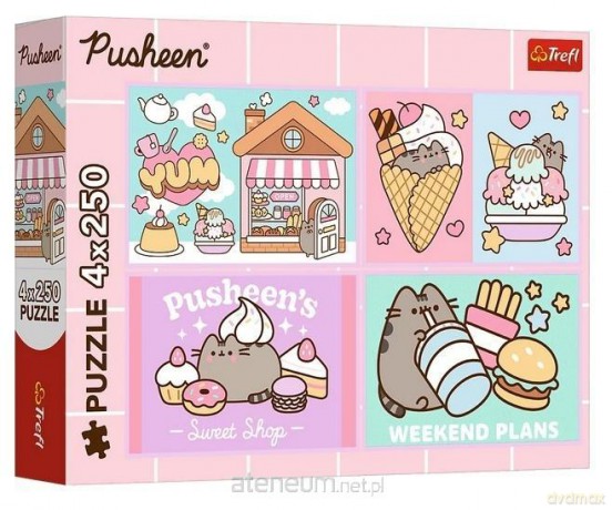 TREFL Pusheen 4x250 el. Poznajcie Pusheena [PUZZLE]