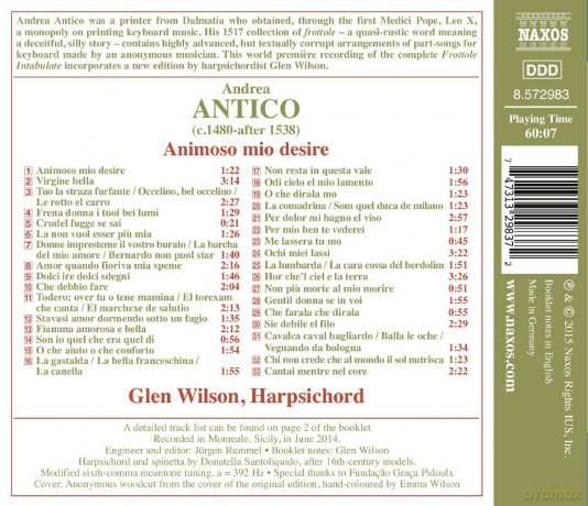 Glen Wilson: Frottole Intavolate [CD]