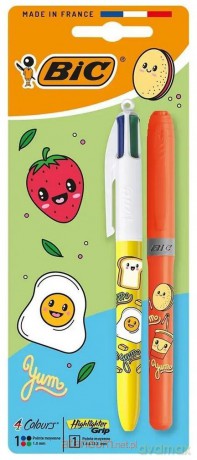 Długopis 4 Colors Kawaii mix+zakreślacz orange