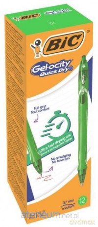 Długopis żelowy Quick Dry 0,7mm zielony (12szt)BIC