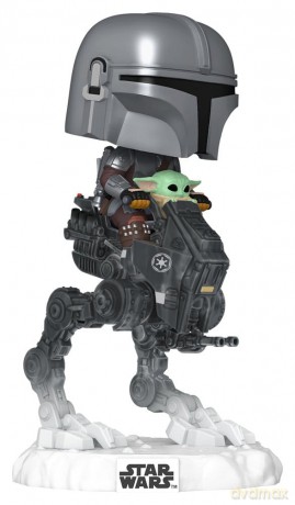Star Wars: The Mandalorian and Grogu POP! Rides Deluxe Vinyl Bobblehead Figure The Mandalorian with Grogu in Imperial Remnant AT-RT 9 cm