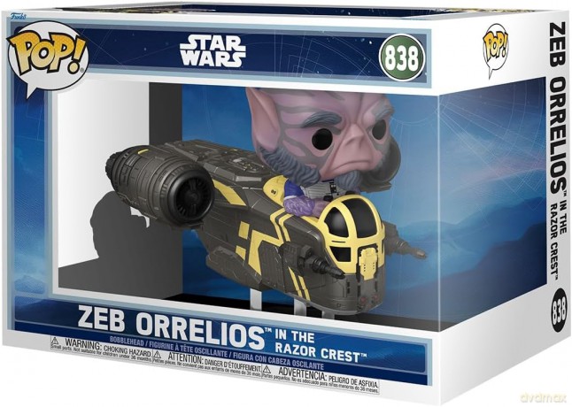 Star Wars: The Mandalorian and Grogu POP! Rides Deluxe Vinyl Bobblehead Figure Zeb Orrelios in the Razor Crest 9 cm