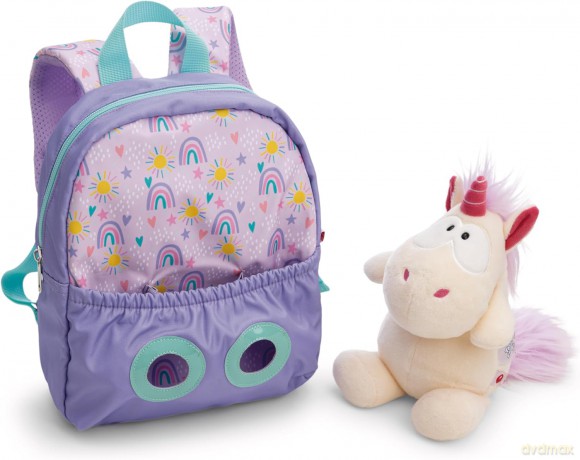 NICI Plecak z przytulanką  21x26cm jednorożec 25cm fioletowy