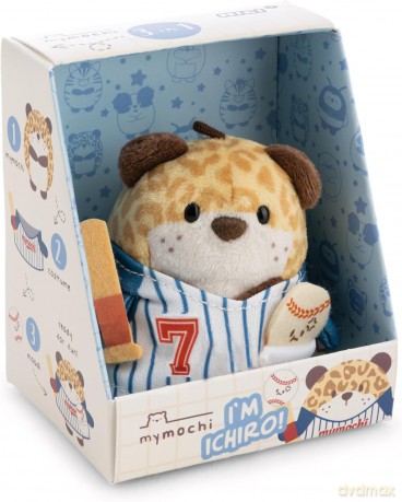 NICI mymochi przytulanka lampart Ichiro 8cm z kijem baseballowym w kostiumie basebollowym