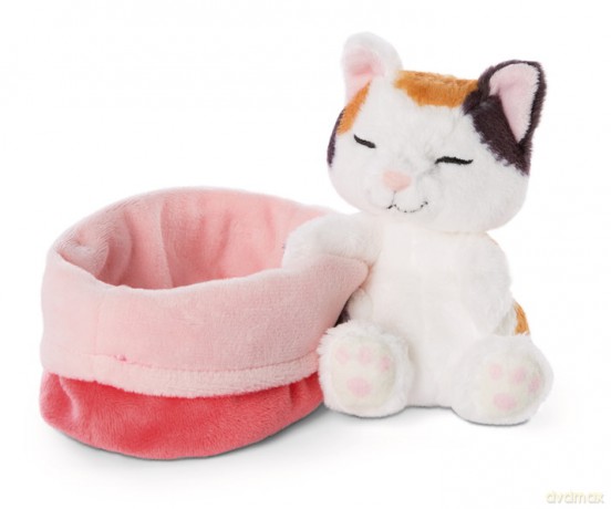NICI śpiące zwierzątka Kot tri-color w koszyku 12 cm