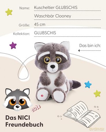 NICI Soft toy GLUBSCHIS raccoon Clooney 45cm
