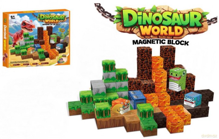 Klocki magnetyczne sześciany Świat Dinozaurów 100 el. [KLOCKI]