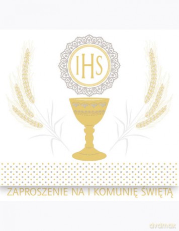 Zaproszenie kwadrat ZKW 120x120 Komunia zest. 57188 Dziecięce - Chłopiec, Dziewczynka, Grafika, Religia, Tłoczenie, Złote