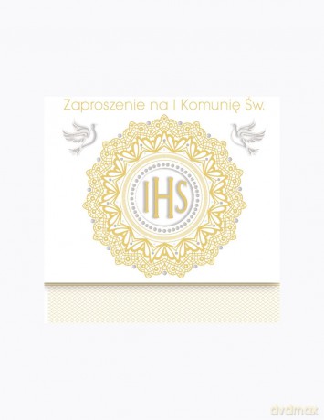Zaproszenie kwadrat ZKW 120x120 Komunia zest. 57190 Dziecięce - Chłopiec, Dziewczynka, Grafika, Religia, Tłoczenie, Złote