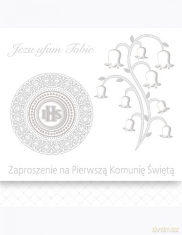 Zaproszenie kwadrat ZKW 120x120 Komunia zest. 57193 Dziecięce - Chłopiec, Dziewczynka, Grafika, Religia, Srebrne, Tłoczenie