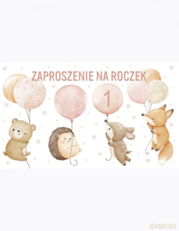 Zaproszenie Z 160x95 Urodziny Roczek zest. 60085 Dziecięce - Baby, Dziecięce, Dziewczynka, Roczek, Urodziny, Zwierzęta