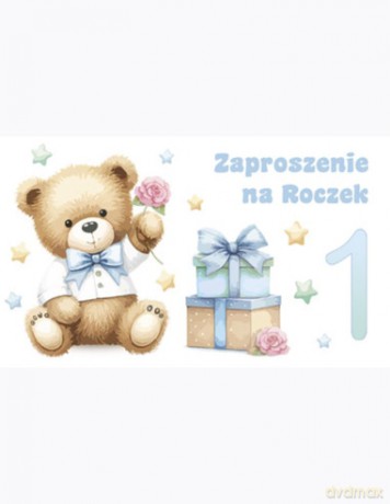 Zaproszenie Z 160x95 Urodziny Roczek zest. 60086 Dziecięce - Baby, Chłopiec, Dziecięce, Misie, Roczek, Urodziny