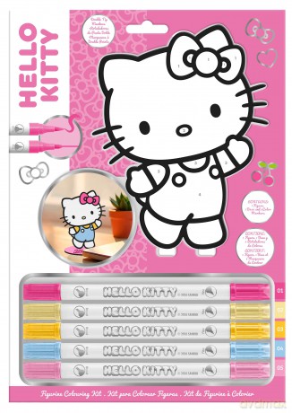 Zestaw 5 flamastrów + figurka 2D Hello Kitty do pokolorowania HK00347