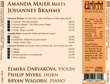 Elmira Darvarova (Vln) Philip Myers (Horn) Brian Wagorn (Pno): Amanda Meier Meets Johannes Brahms (Violin Sons By Both Plus Horn Trio) [CD]