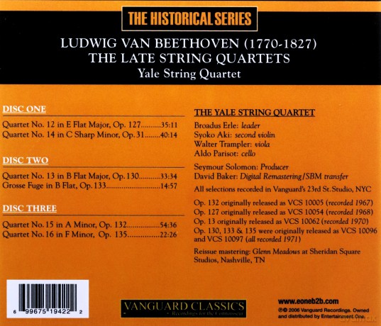 Yale String Quartet: Beethoven: Late String Quartets Opp. 127. 130. 131. 132. 133. 135 [CD]