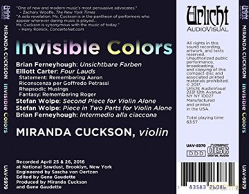 Miranda Cuckson (Violin): Invisible Colors (Unsichtbare Farben): Ferneyhough. Carter. Wolpe [CD]