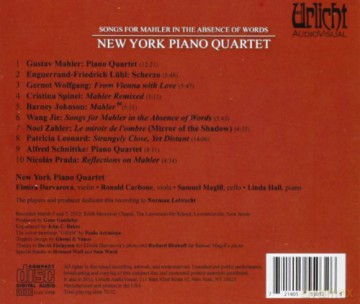 New York Piano Quartet: Songs For Mahler In The Absence Of Words (Piano Quartets Etc) [CD]