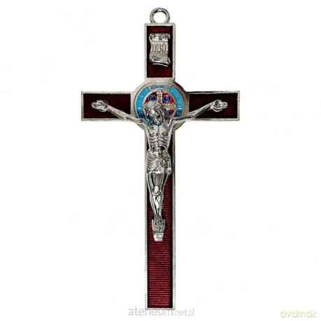 Krzyż czerwony metalowy Benedykta 30cm