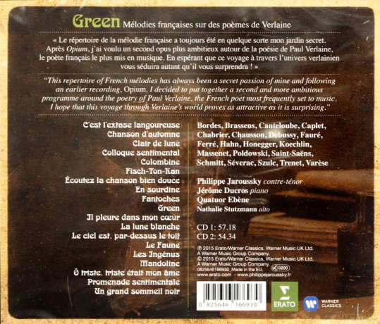 Philippe Jaroussky: Green - French songs on poems by Verlaine [2CD]