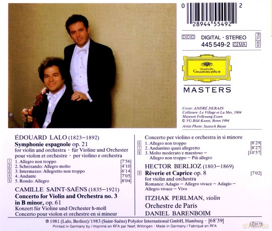 Masters Perlman,Barenboim,Orch.De Pars: Lalo:Symp.Espagnole,Saint-Saens:Viol.Con [CD]