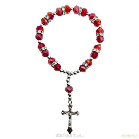 Różaniec kryształ czerwony z krzyżykiem