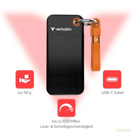 Dysk SSD Verbatim Pocket 1000GB M.2 1TB USB-C 1000Mb/s