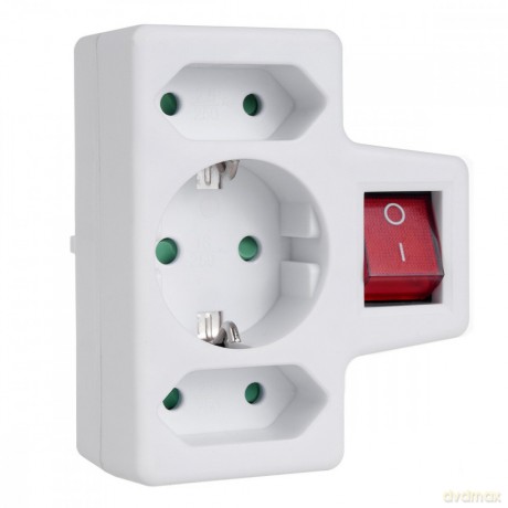 Gniazdko 1x16A 2x2.5A Schuko MCE215 z włącznikiem/wyłącznikiem, maks obciążenie 3680W, 2x wtyczka euro, 1x schuko