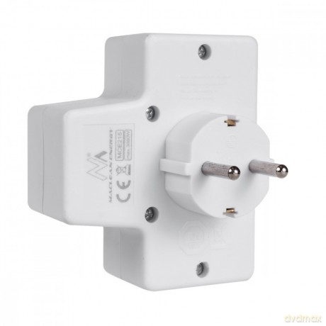 Gniazdko 1x16A 2x2.5A Schuko MCE215 z włącznikiem/wyłącznikiem, maks obciążenie 3680W, 2x wtyczka euro, 1x schuko