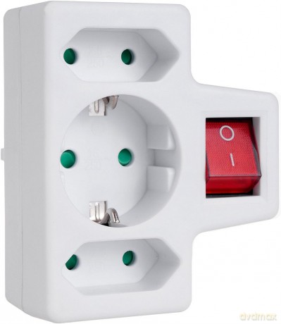 Gniazdko 1x16A 2x2.5A Schuko MCE215 z włącznikiem/wyłącznikiem, maks obciążenie 3680W, 2x wtyczka euro, 1x schuko