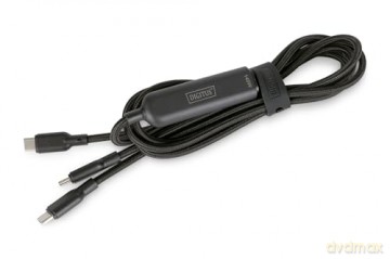 Kabel zasilający 2w1 USB-C - 2x USB-C, USB 2.0 140W PD 3.1, nylonowy, 1,8m czarny