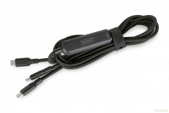 Kabel zasilający 2w1 USB-C - 2x USB-C, USB 2.0 140W PD 3.1, nylonowy, 1,8m czarny