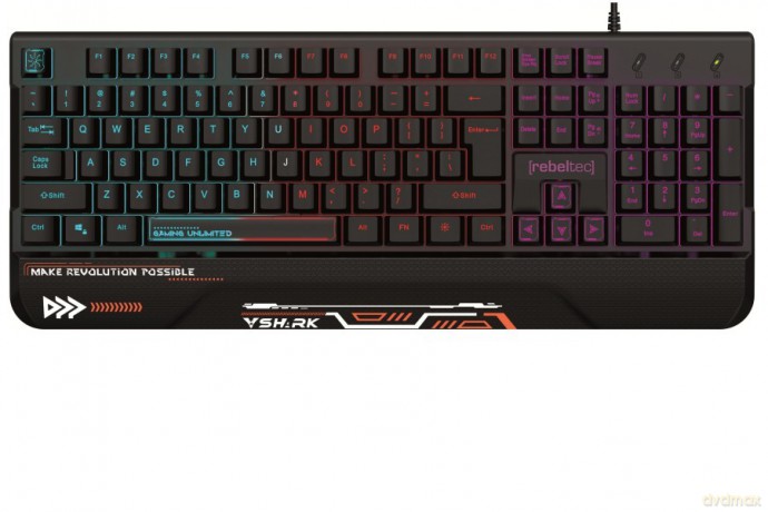 Klawiatura pełnowymiarowa RGB dla graczy SHARK wbudowana podkładka pod nadgarstki, wodoodporna konstrukcja