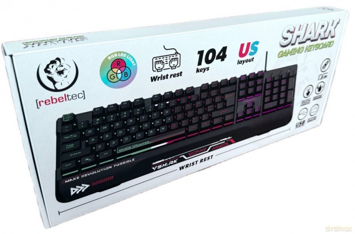 Klawiatura pełnowymiarowa RGB dla graczy SHARK wbudowana podkładka pod nadgarstki, wodoodporna konstrukcja