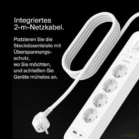 Listwa zasilająca SurgePlus 4x schuko 1xUSB-A 1xUSB-C 525J 2m