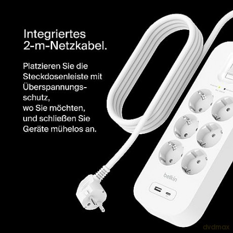 Listwa zasilająca SurgePlus 6xschuko 1xUSB-A 1xUSB-C 650J 2m