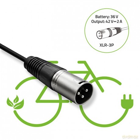 Ładowarka do roweru elektrycznego 36V | 42V | 2A | 3P XLR-18mm + kabel zasilający