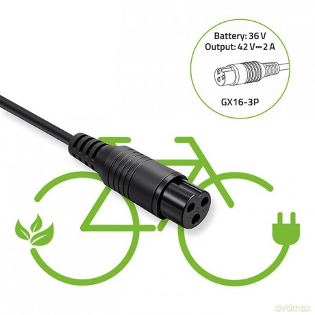 Ładowarka do roweru elektrycznego 36V | 42V | 2A | 3P-GX16 + kabel zasilający