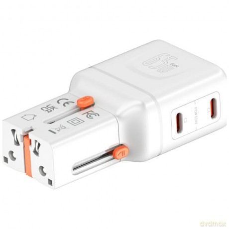 Ładowarka podróżna World Travel 65W USB-C + USB-A Biała
