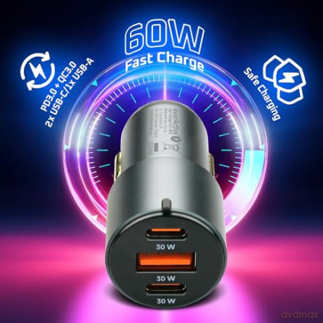 Ładowarka samochodowa CC-40Q QC3.0 60W 1X USB 2X USB-C PD czarna